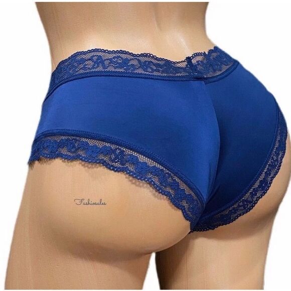 Victoria’s Secret Supersoft Satin with lace trim Cheeky Panty Navy blue Large - Picture 1 of 3